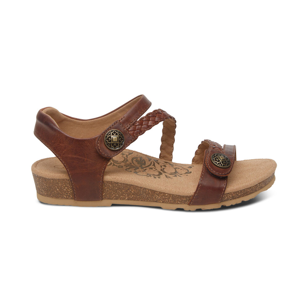 Aetrex Women's Jillian Braided Quarter Strap Sandals - Walnut | USA ZIN7WEG